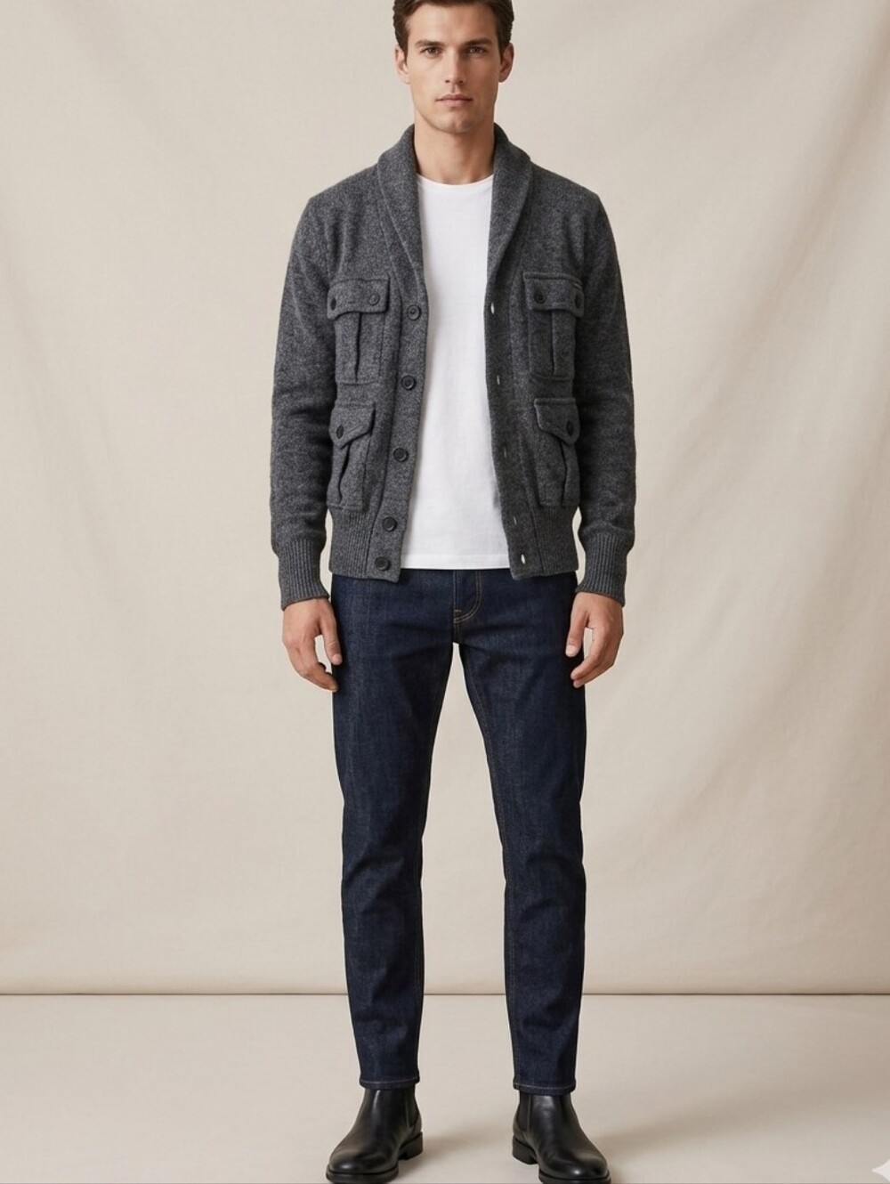 Antony Morato Gray Wool Shawl Collar Cardigan Sweater Front Pockets